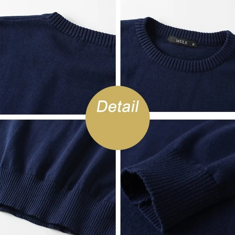 Men's Cotton Knitted O-neck Knitwear Jumper Plain Polo Pullover Sweater