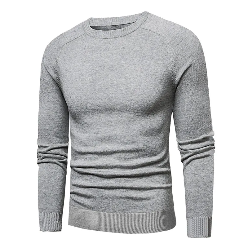 Men's Cotton Knitted O-neck Knitwear Jumper Plain Polo Pullover Sweater