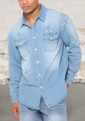 Men's long sleeve front button denim top