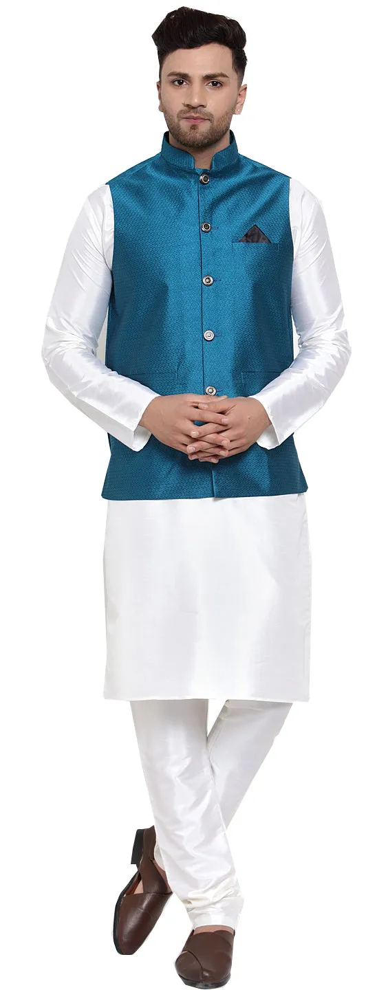 Men's Sleeveless Nehru Jacket India Waistcoat (Blue)