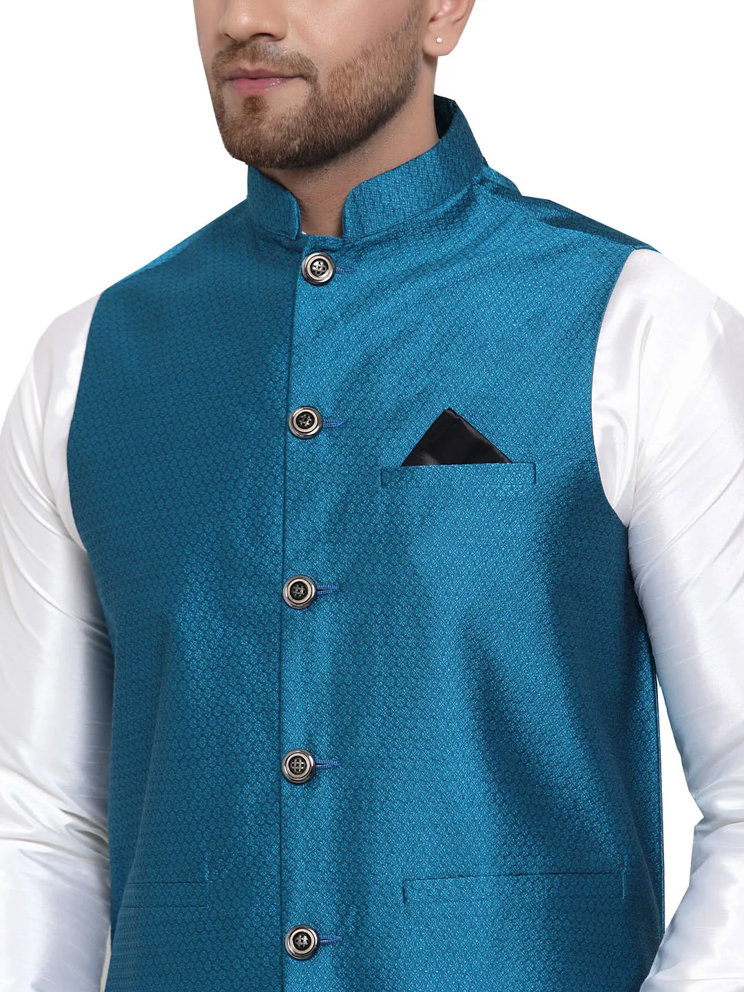 Men's Sleeveless Nehru Jacket India Waistcoat (Blue)