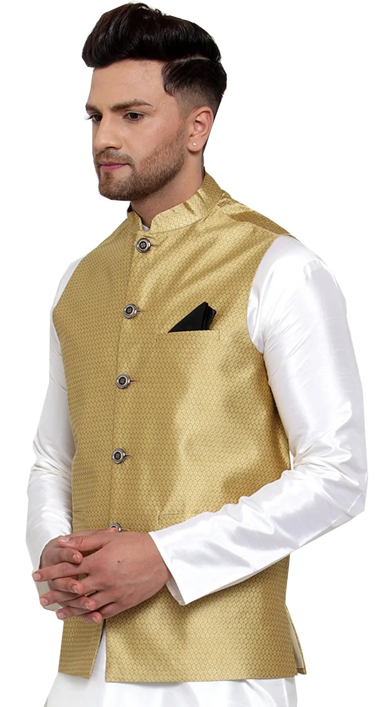 Men's Traditional Indian Closed Neck Waistcoat (Gold)