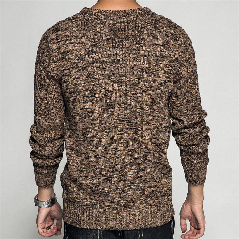 Men's Winter Cotton O-Neck Colored Wool Twist Knit Warm Pullover