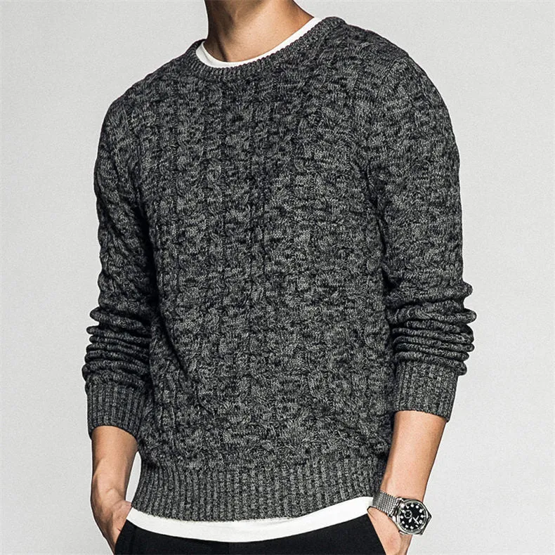 Men's Winter Cotton O-Neck Colored Wool Twist Knit Warm Pullover