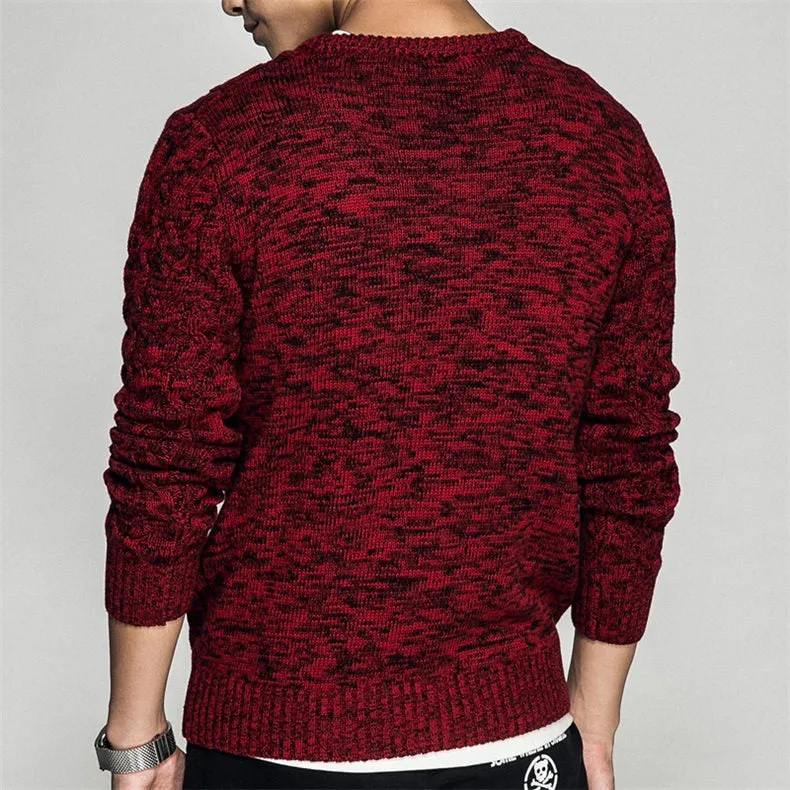 Men's Winter Cotton O-Neck Colored Wool Twist Knit Warm Pullover