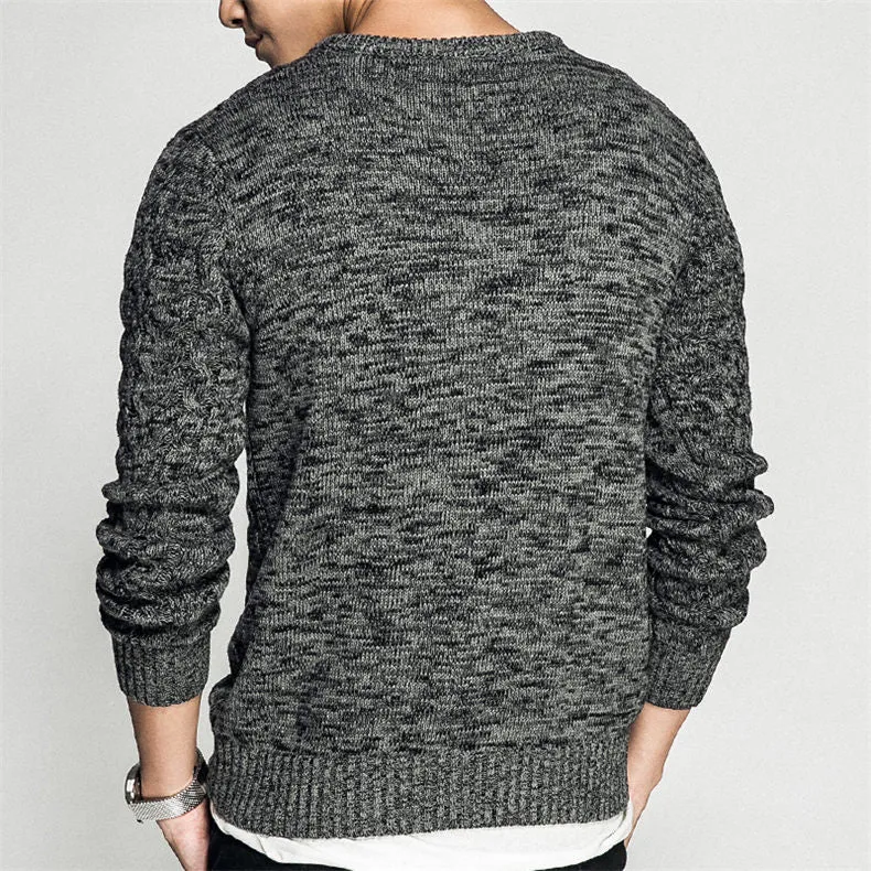 Men's Winter Cotton O-Neck Colored Wool Twist Knit Warm Pullover