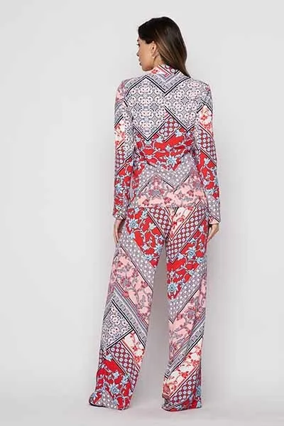 Mix & Match Two Piece Scarf Print Suit Set