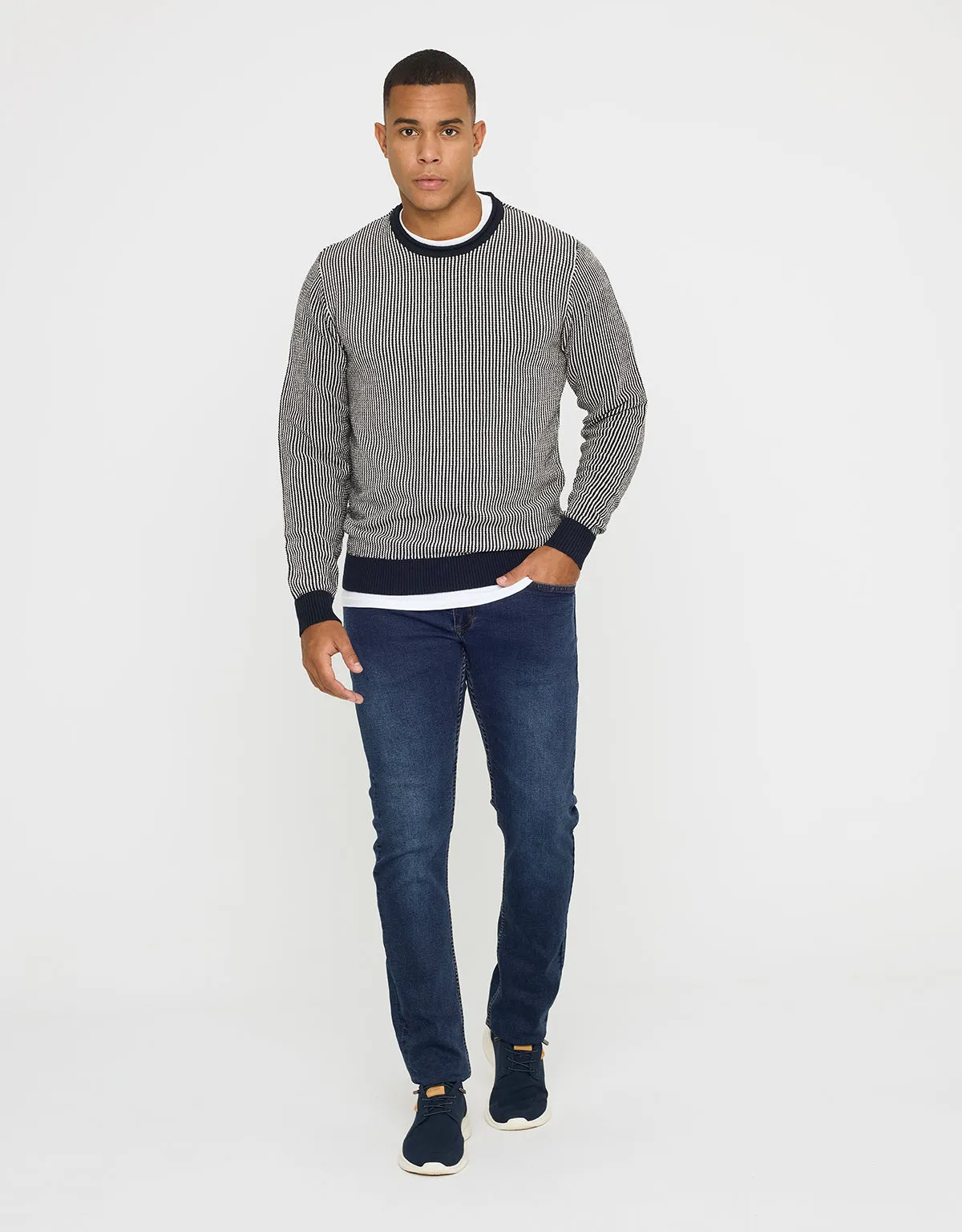 Navy Blue Long Sleeve Sweater - Nasaur