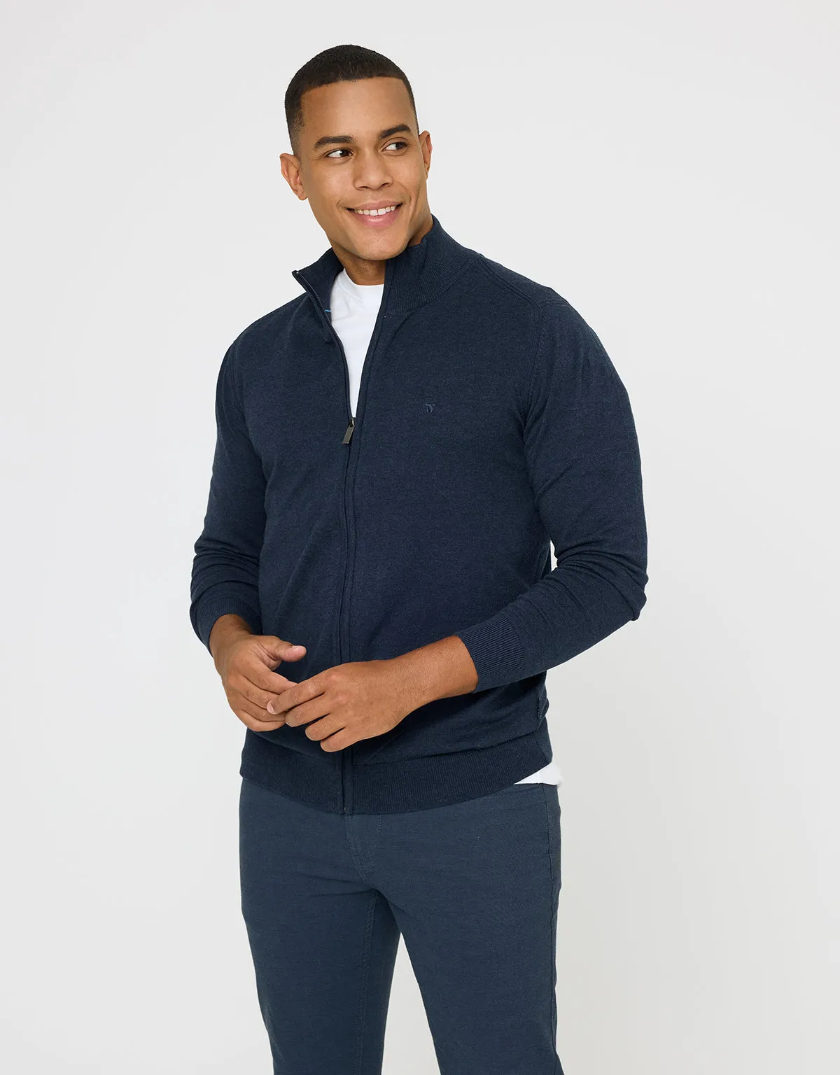 Navy Blue Zip Up Sweater - Picos