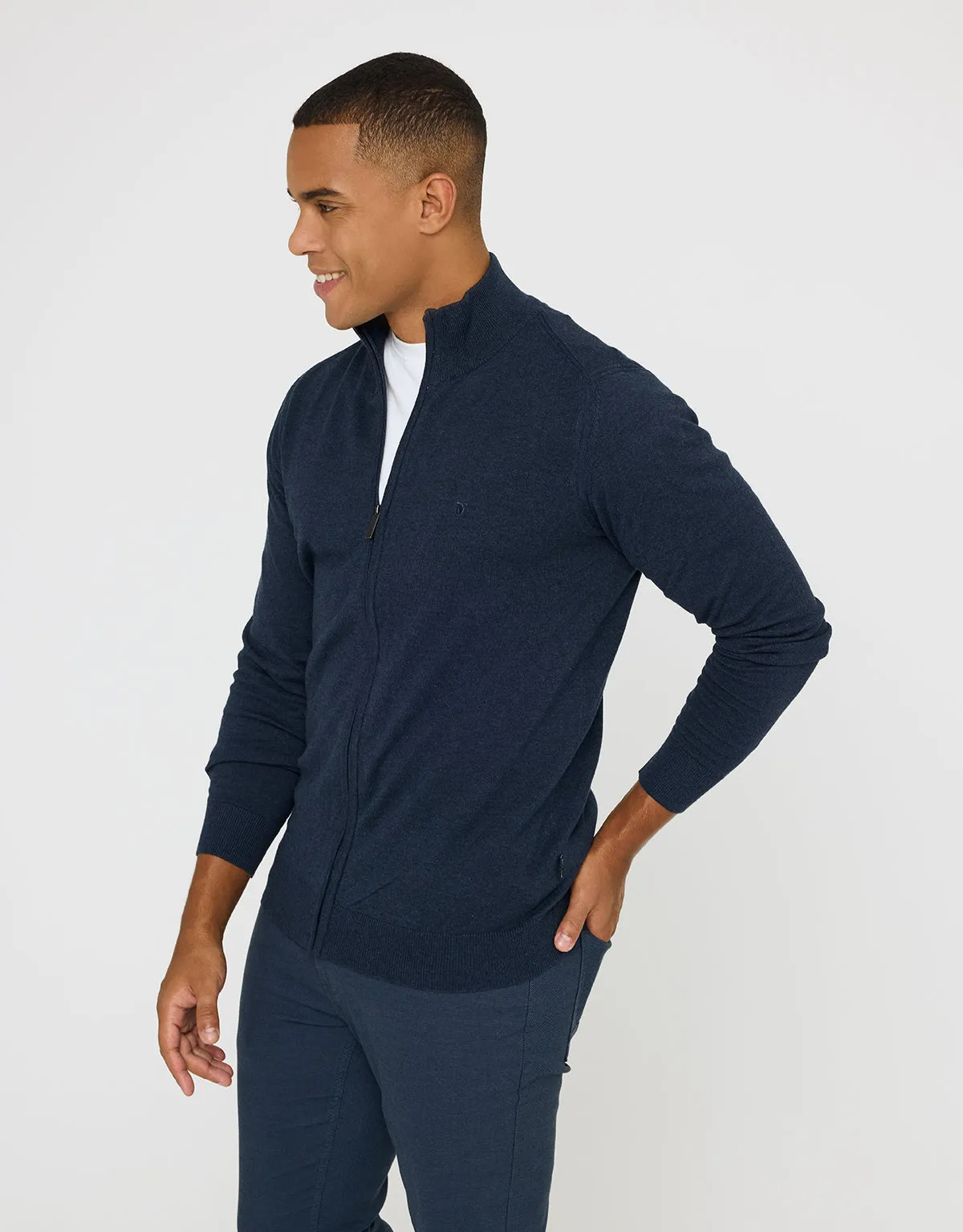 Navy Blue Zip Up Sweater - Picos