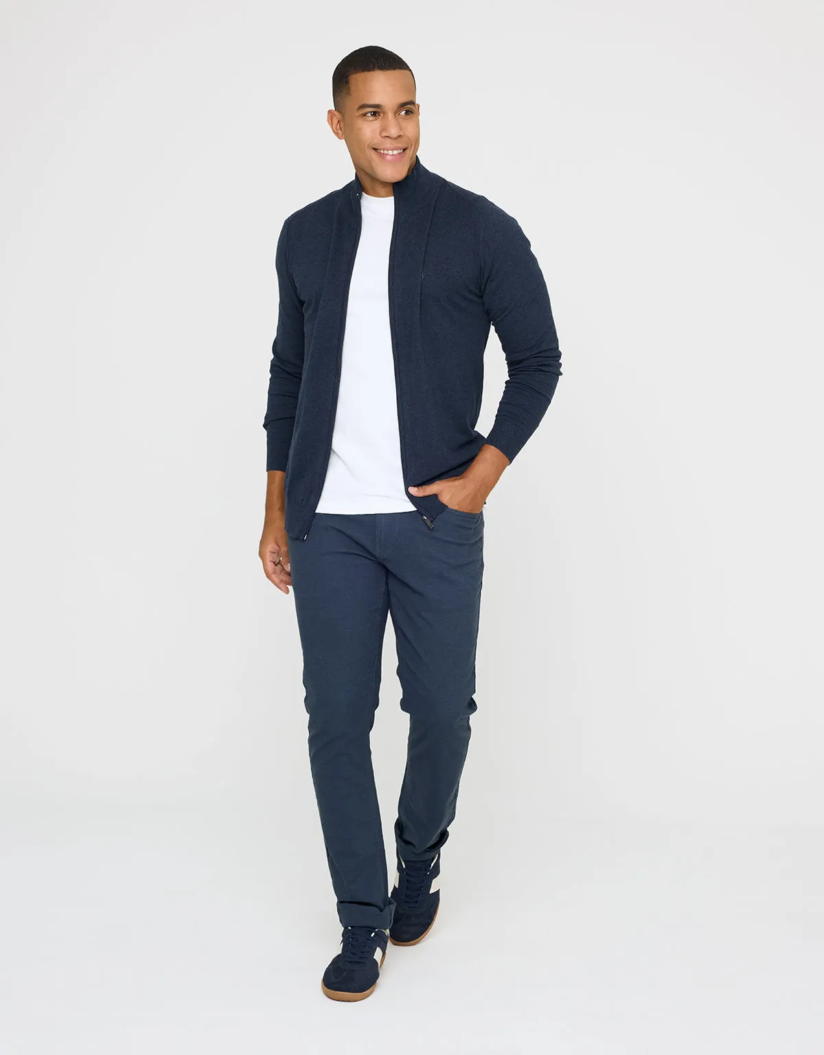 Navy Blue Zip Up Sweater - Picos