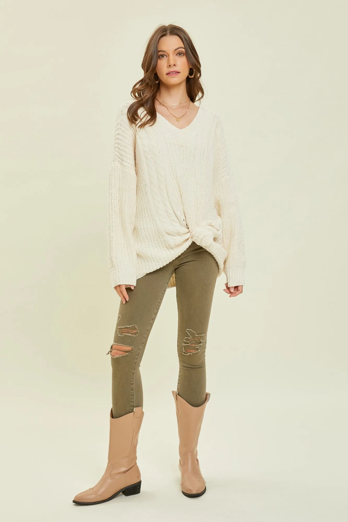 Oversized Chenille Criss Cross Sweater