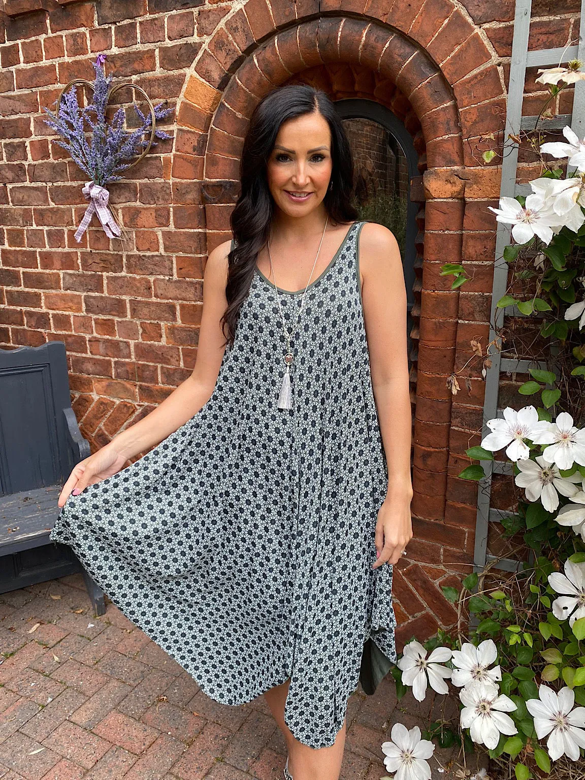 Patterned Vest Dress Kelly