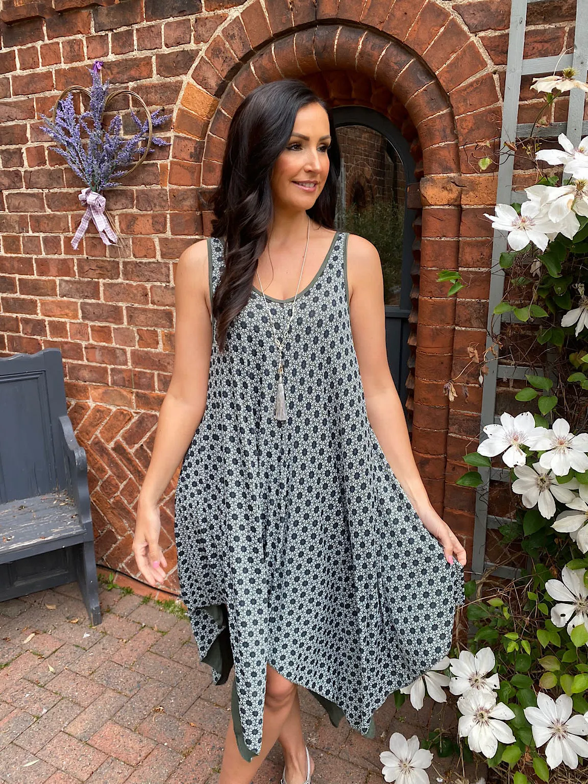 Patterned Vest Dress Kelly