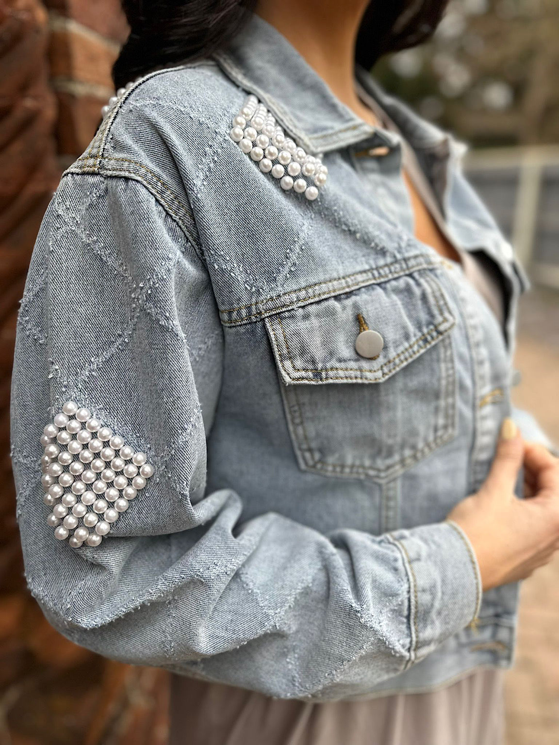 Pearl Detail Denim Jacket Lucie