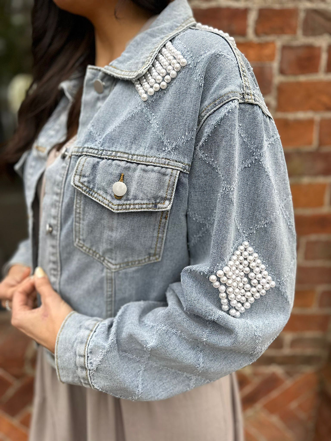 Pearl Detail Denim Jacket Lucie