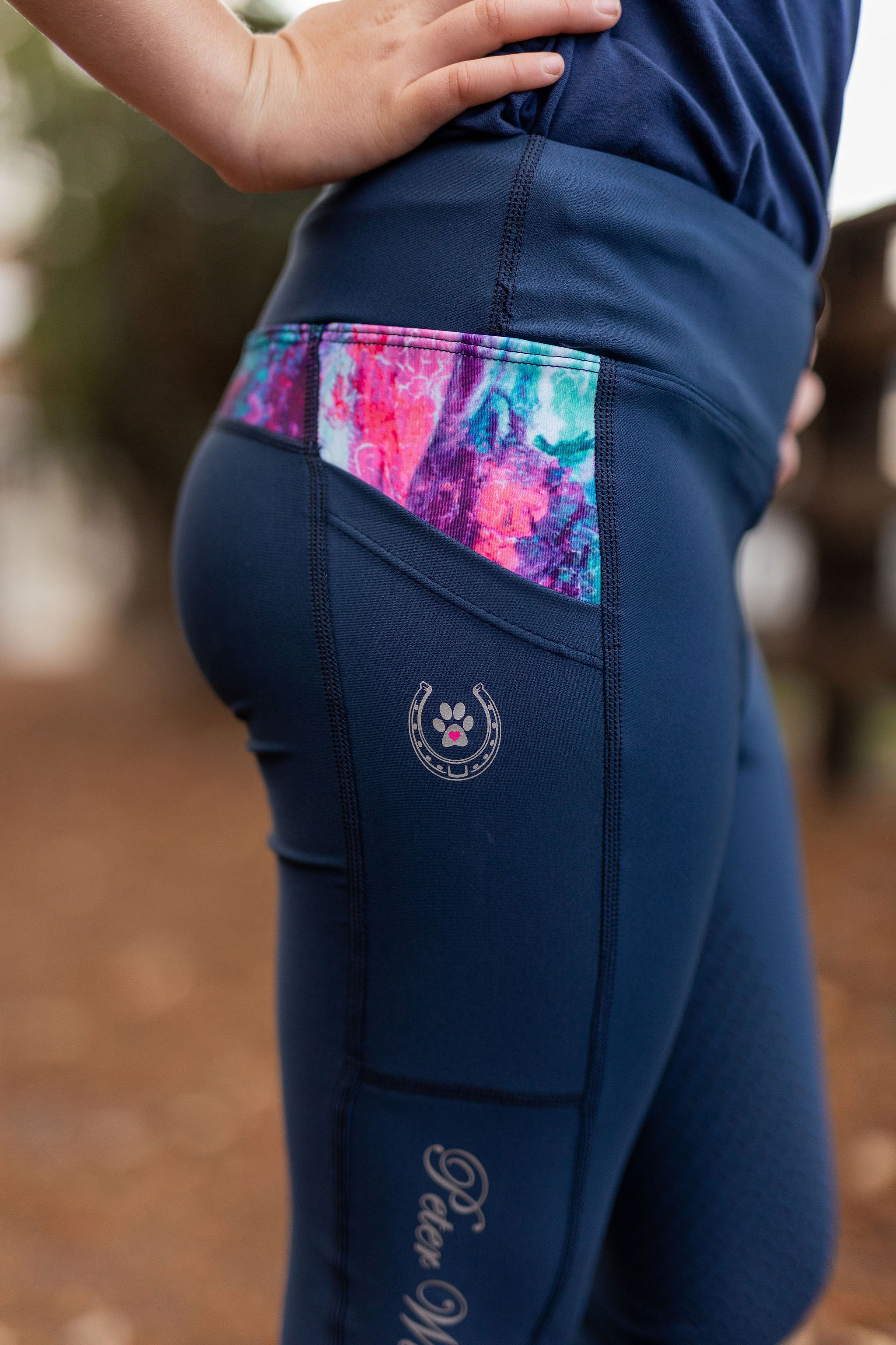 Performance Riding Tights - NAVY with BLUE REEF