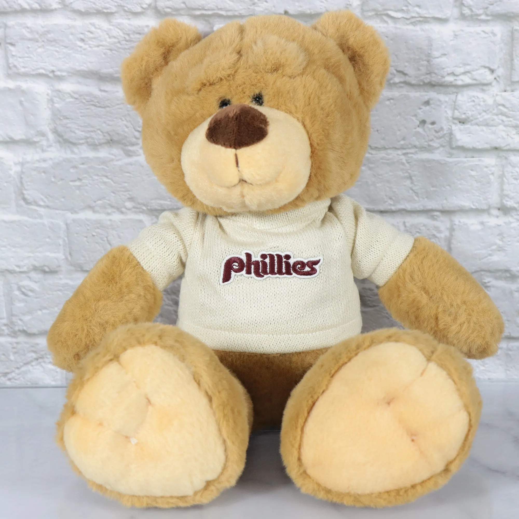 Philadelphia Phillies Fuzzy Wuzzy Phillies Cooperstown wordmark Cream Sweater | Light Brown Teddy Bear