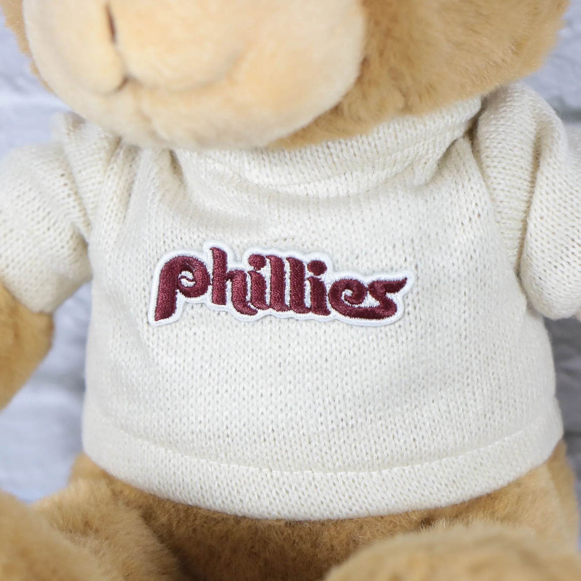 Philadelphia Phillies Fuzzy Wuzzy Phillies Cooperstown wordmark Cream Sweater | Light Brown Teddy Bear