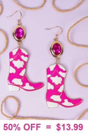 Pink cowgirl boots earrings