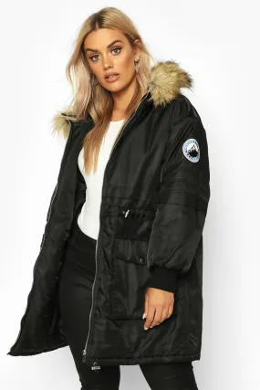 Plus Faux Fur Hooded Parka Coat