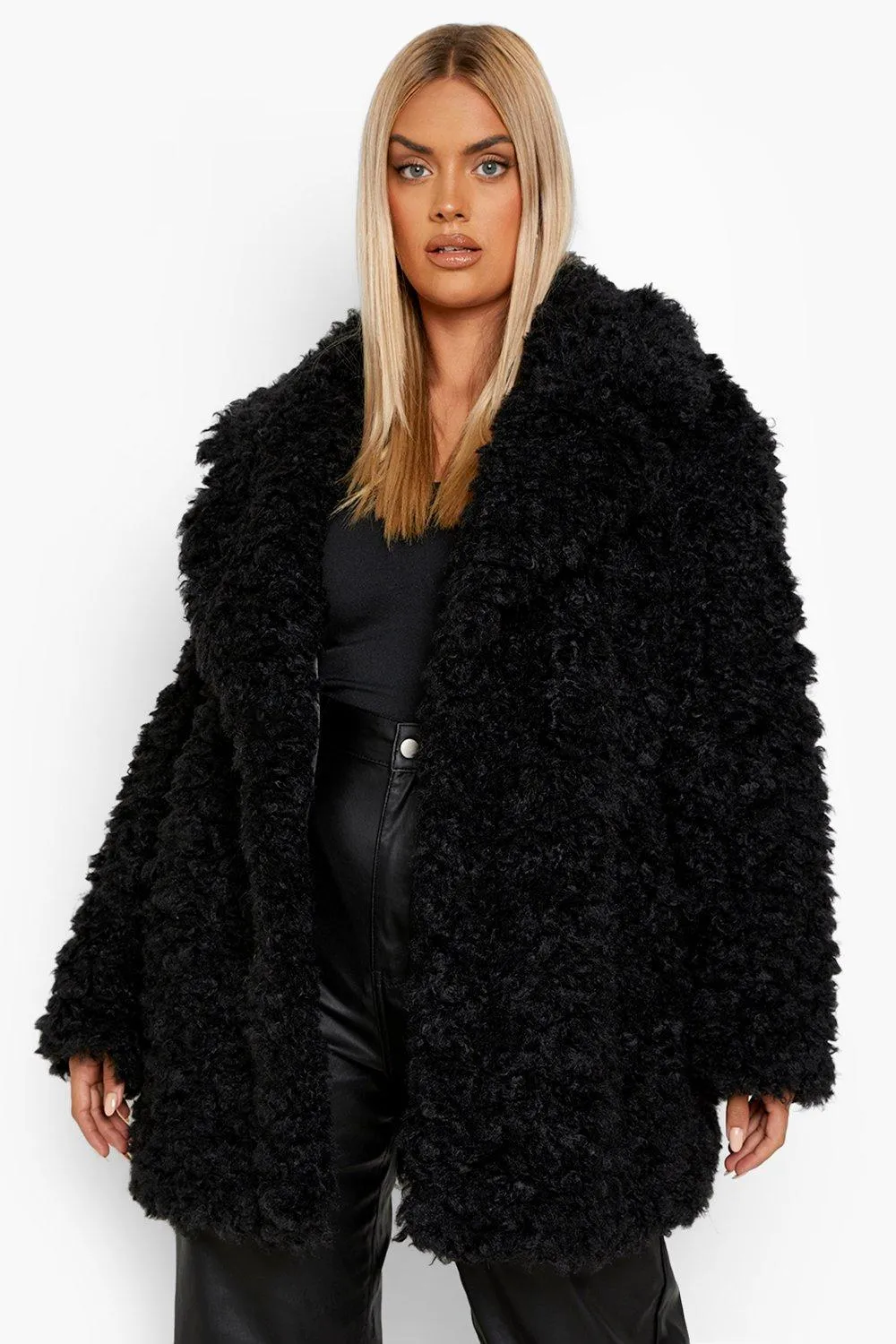 Plus Teddy Faux Fur Collar Detail Coat