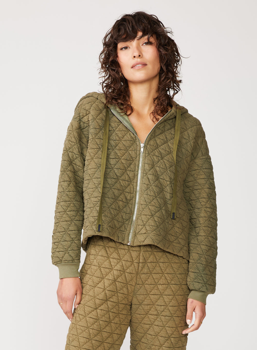 Quilted Knit Zip-Up Hoodie