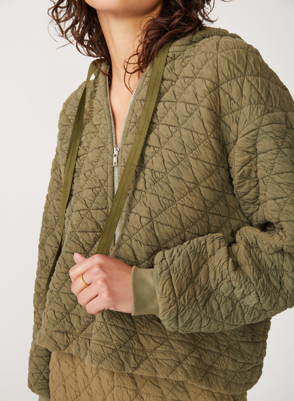 Quilted Knit Zip-Up Hoodie