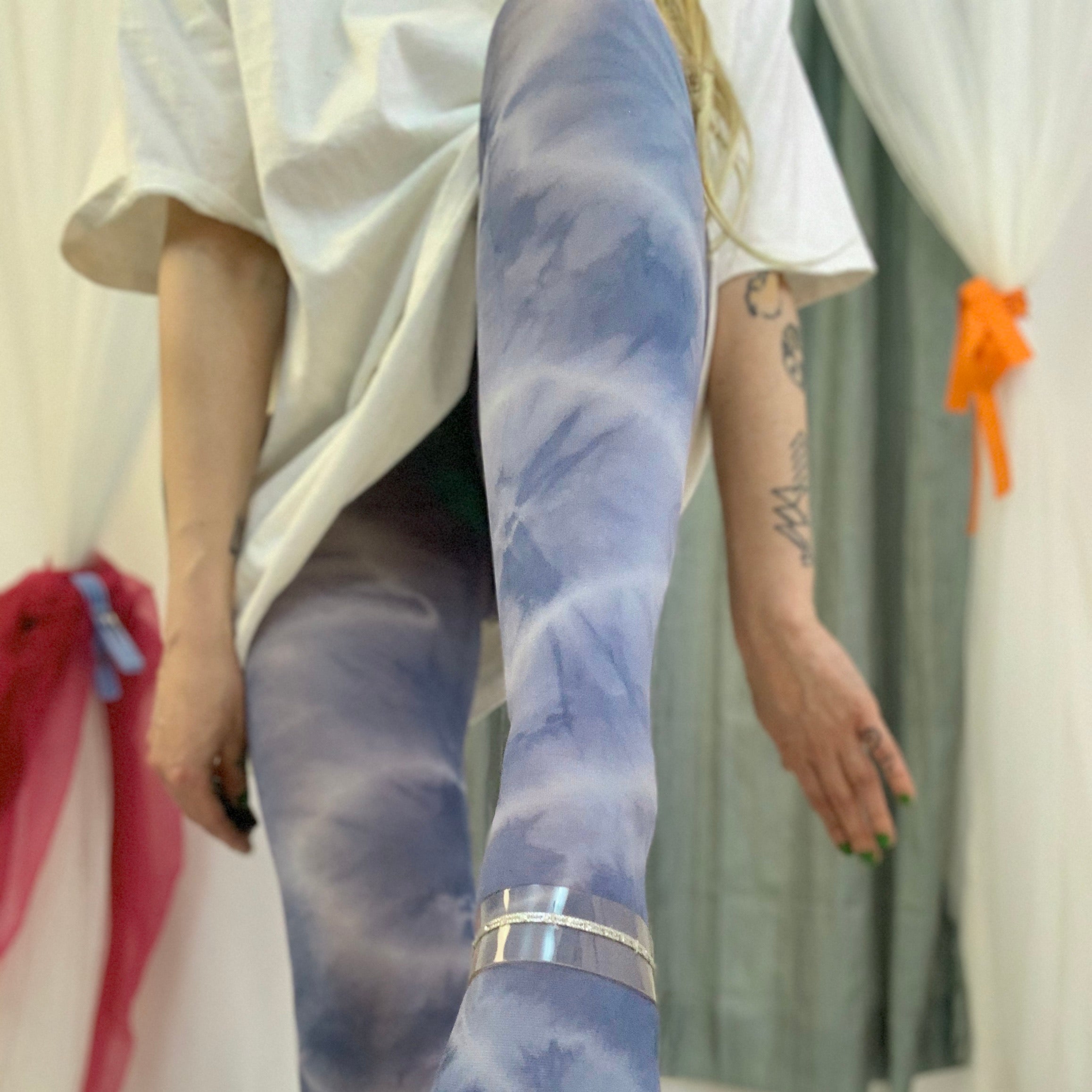 Recycled denim tie dye tights