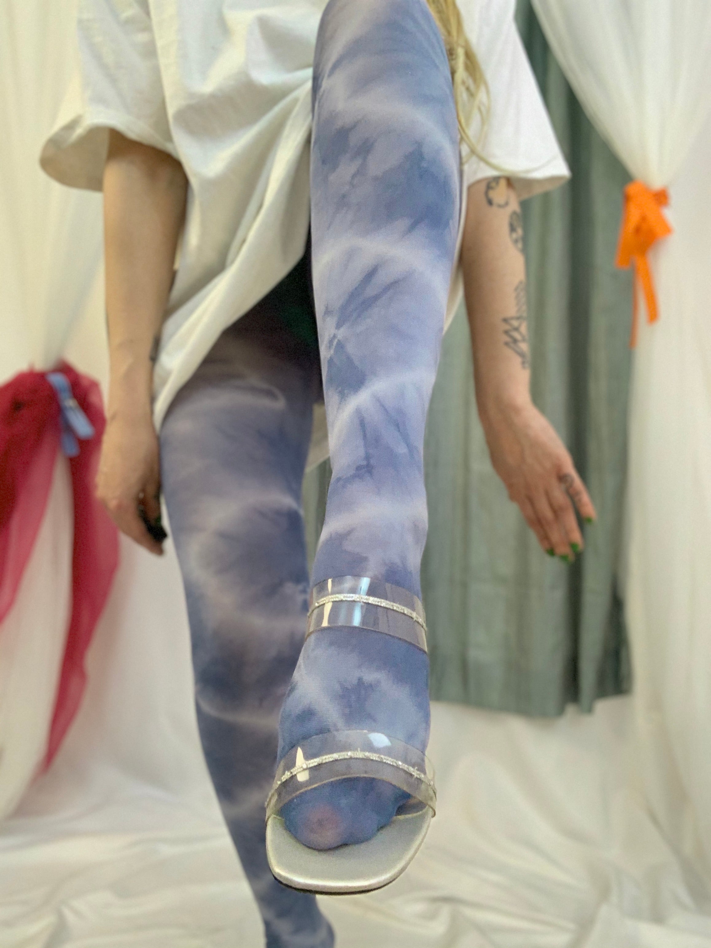 Recycled denim tie dye tights