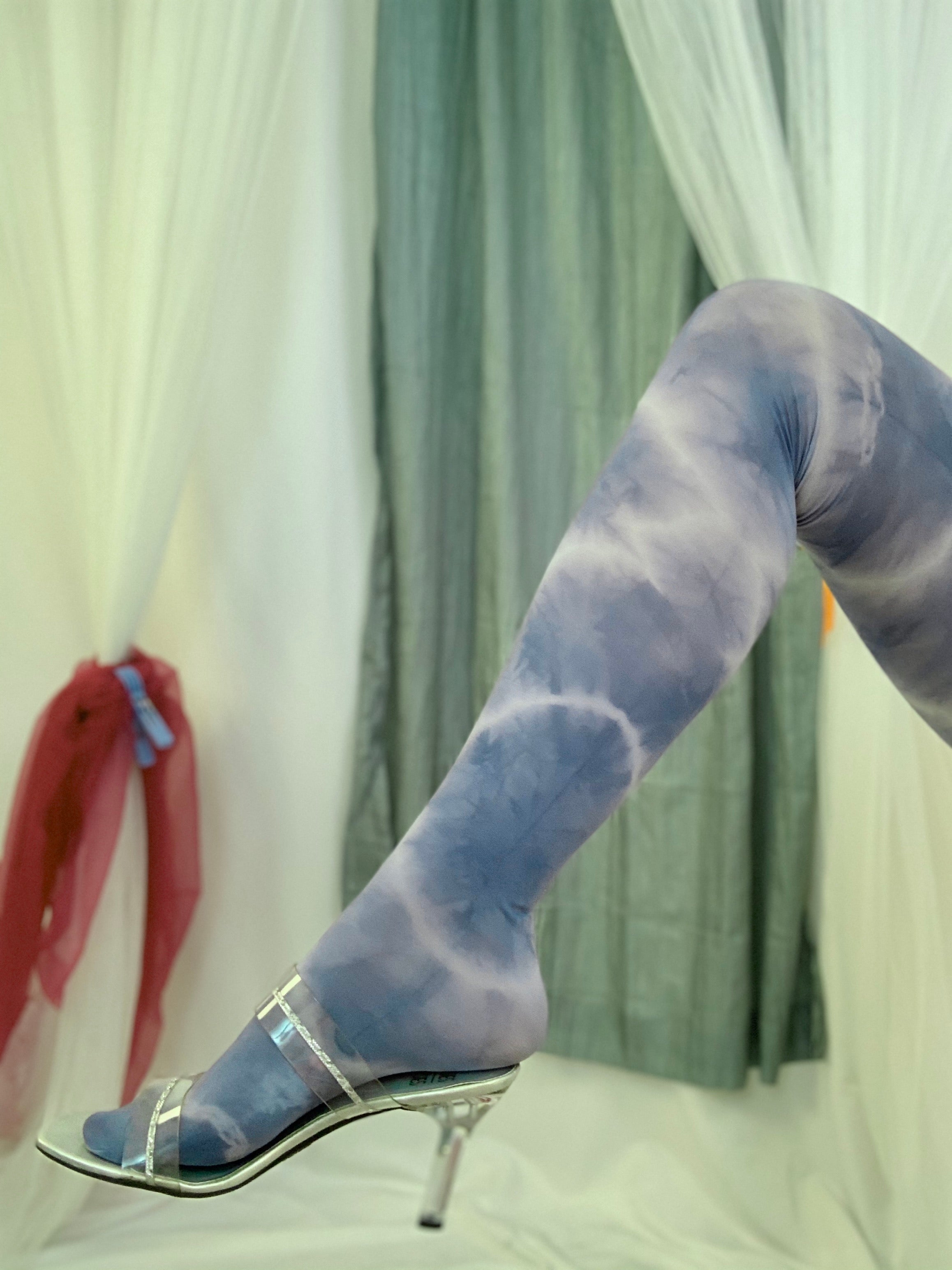 Recycled denim tie dye tights