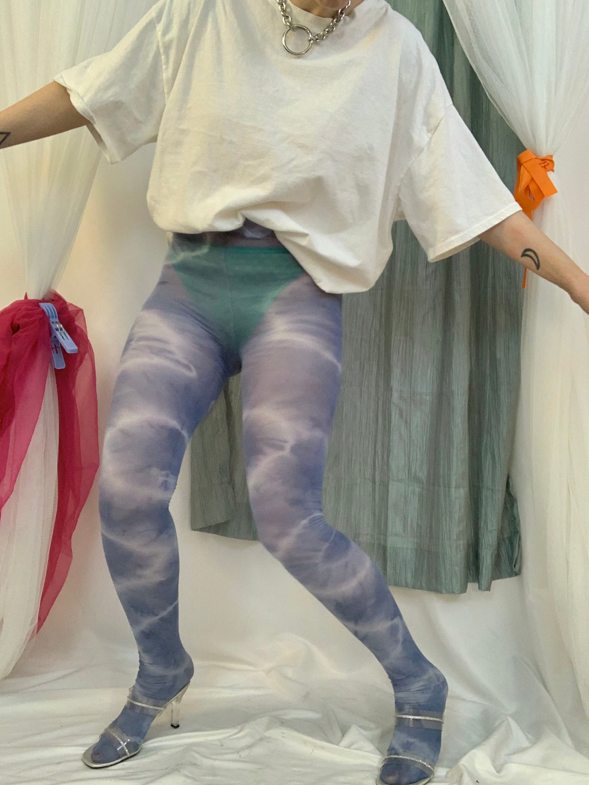 Recycled denim tie dye tights