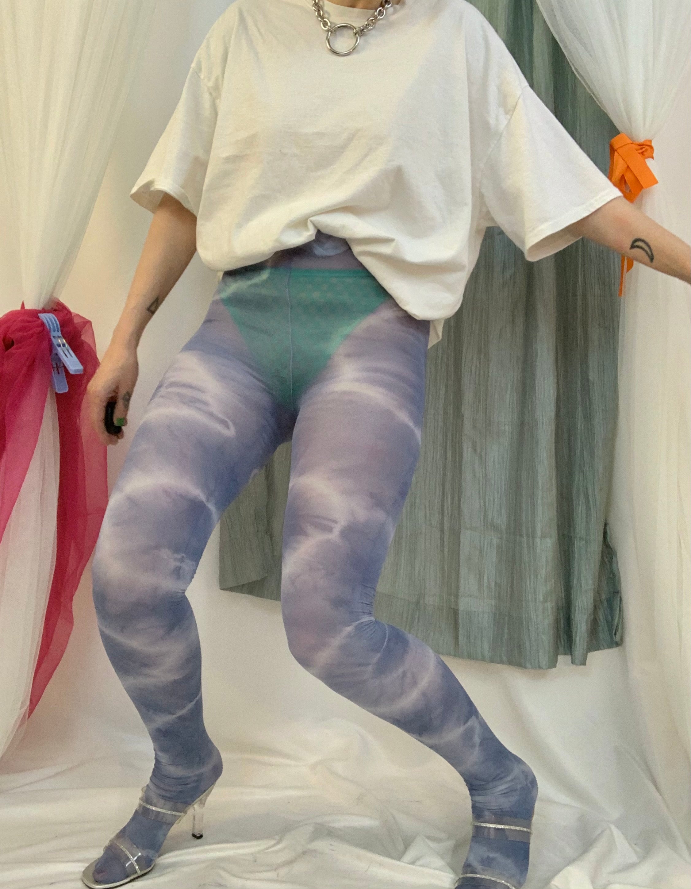 Recycled denim tie dye tights