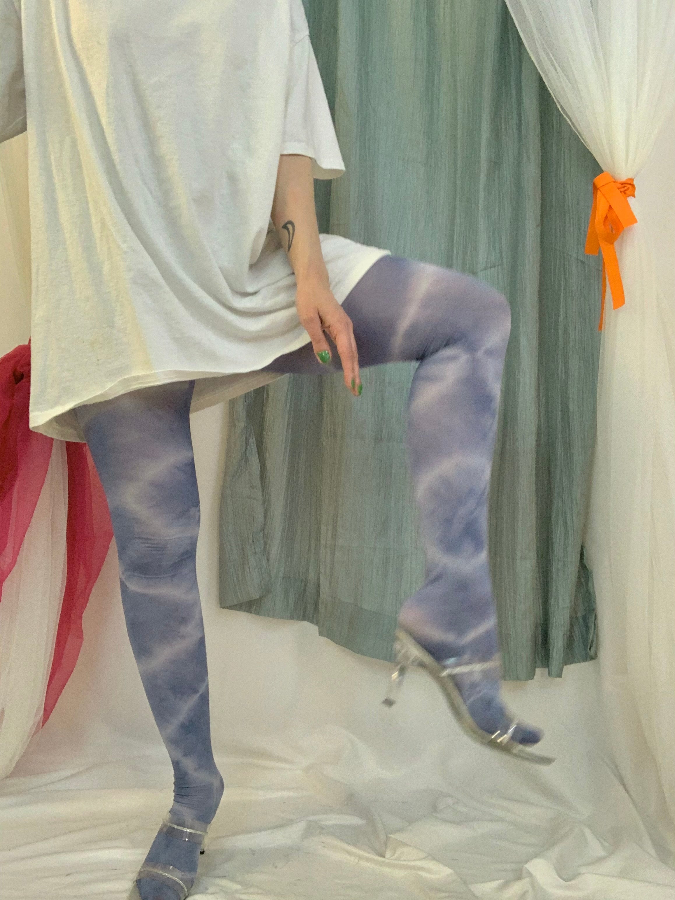 Recycled denim tie dye tights