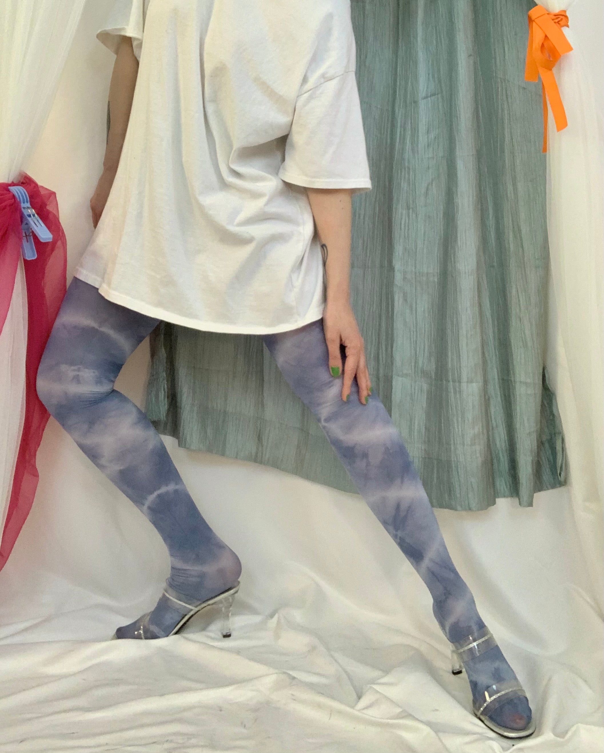 Recycled denim tie dye tights