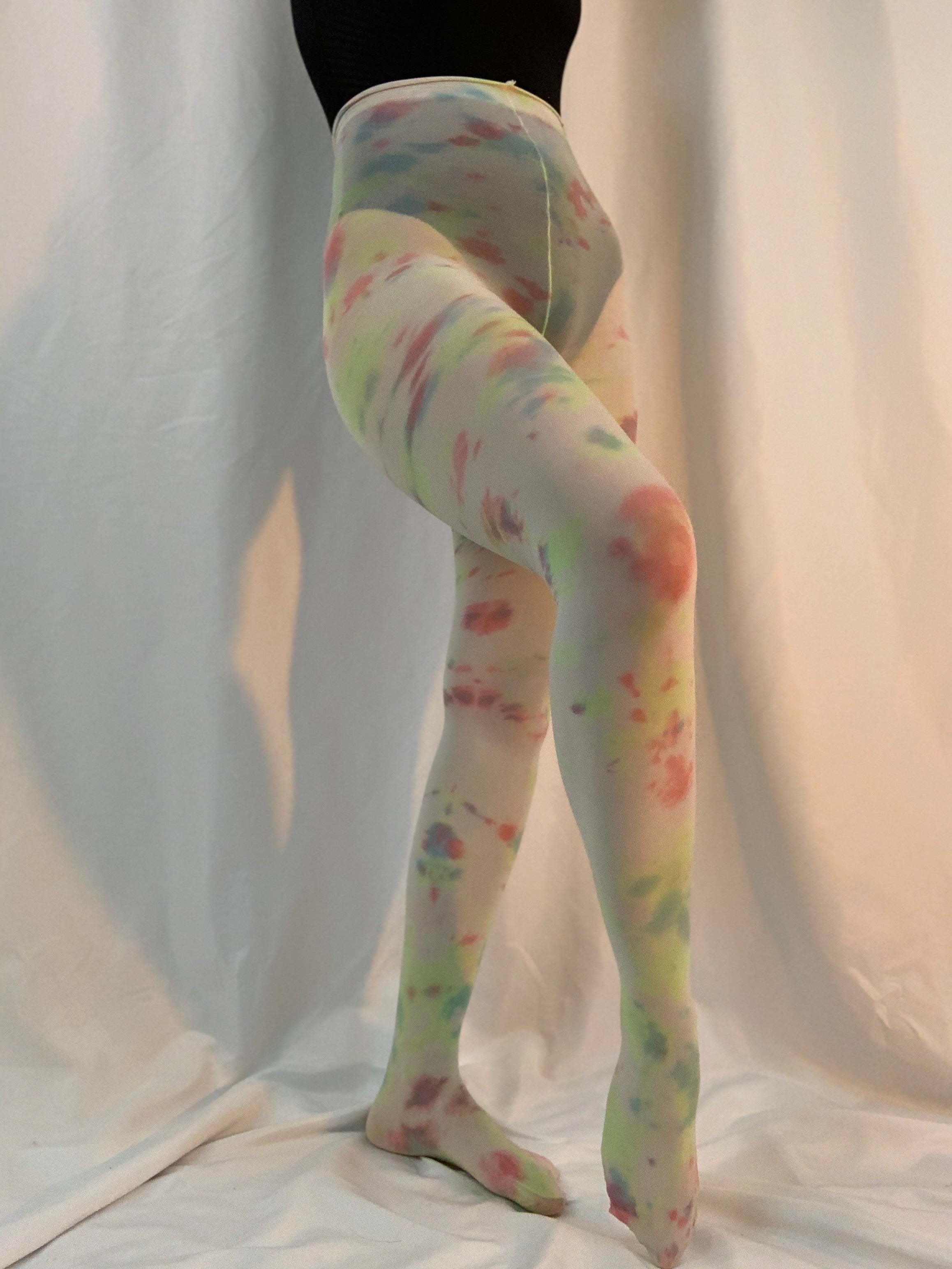 Recycled rainbow cloud tie dye tights