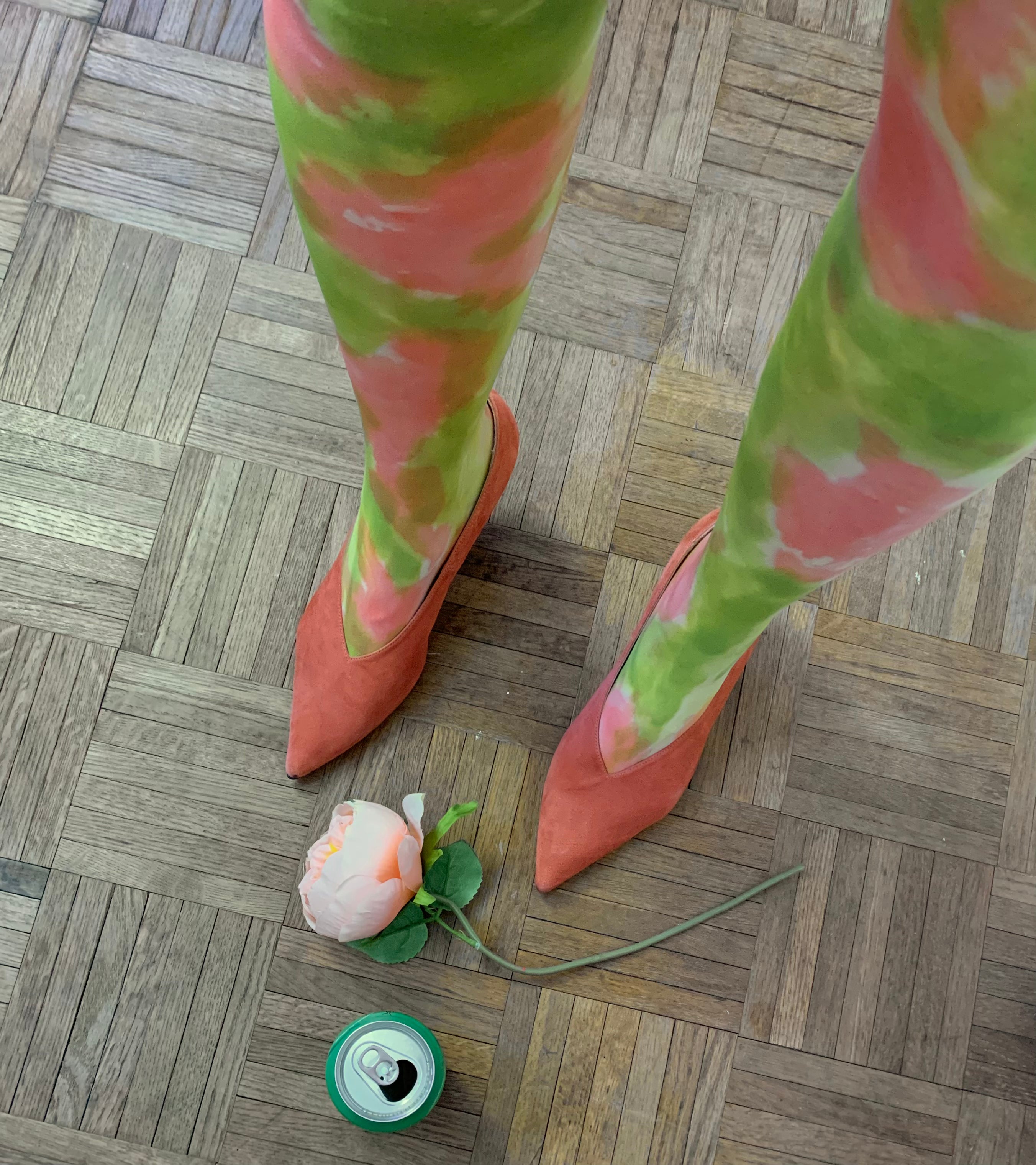 Recycled watercolor rose drip tights