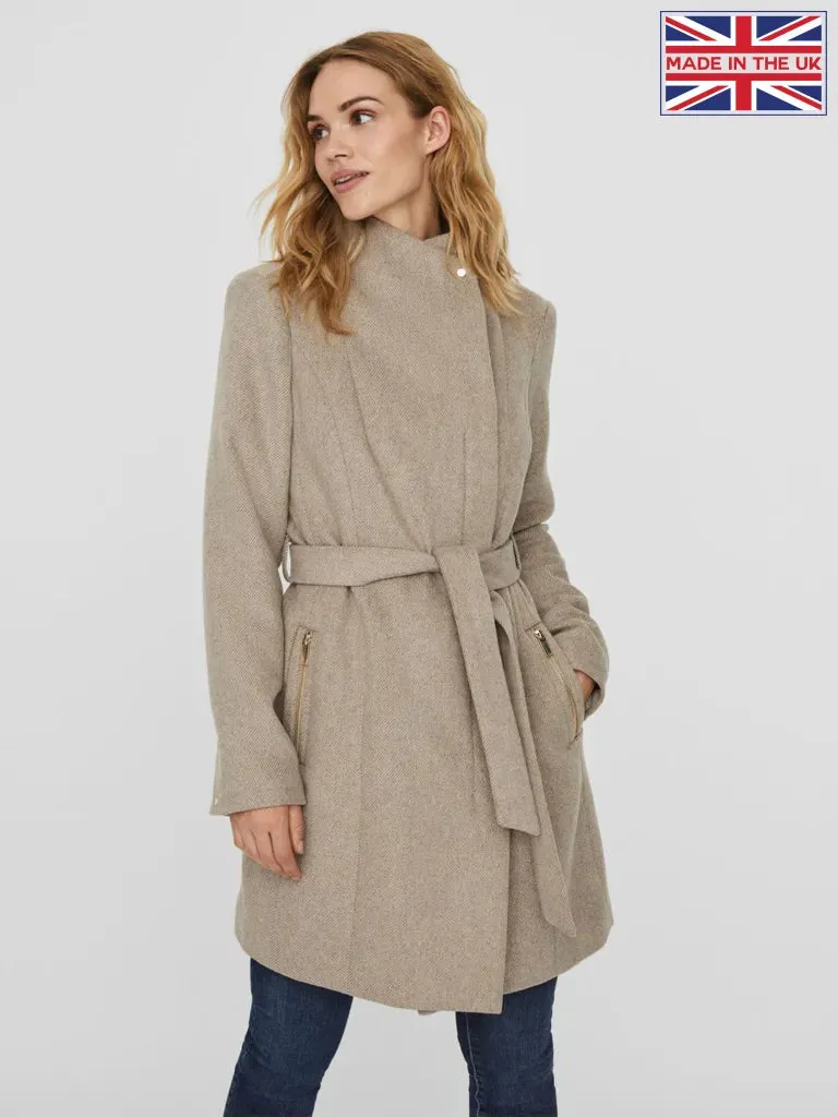 Recycled Wool Blend Belted Winter Coat