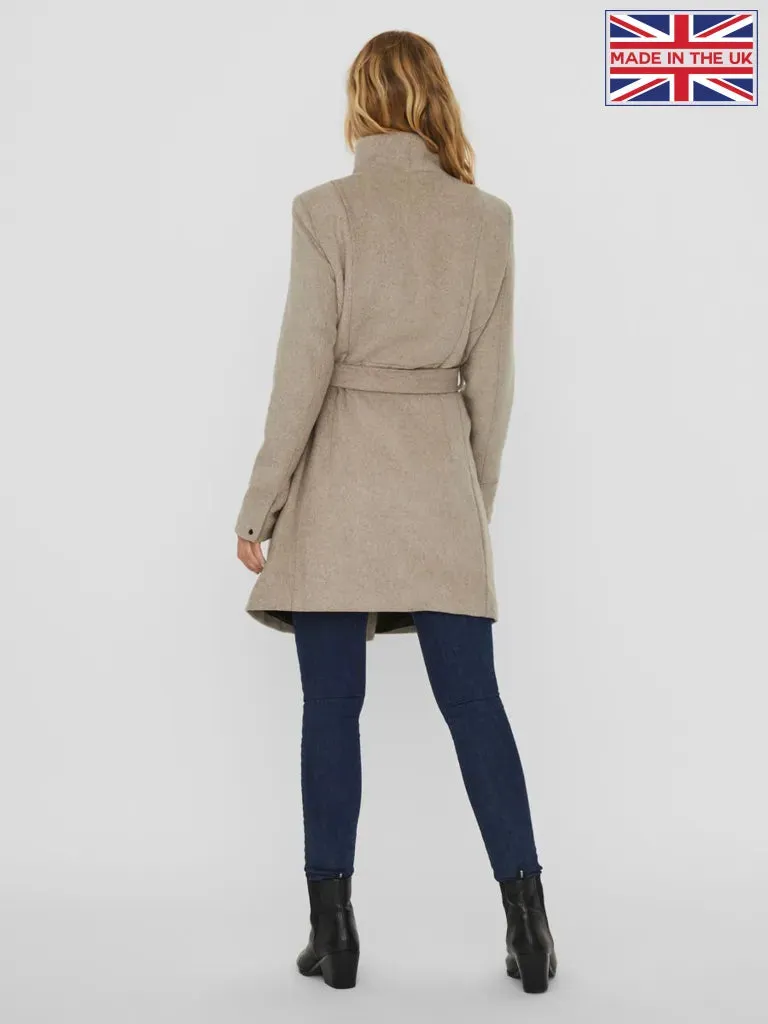 Recycled Wool Blend Belted Winter Coat