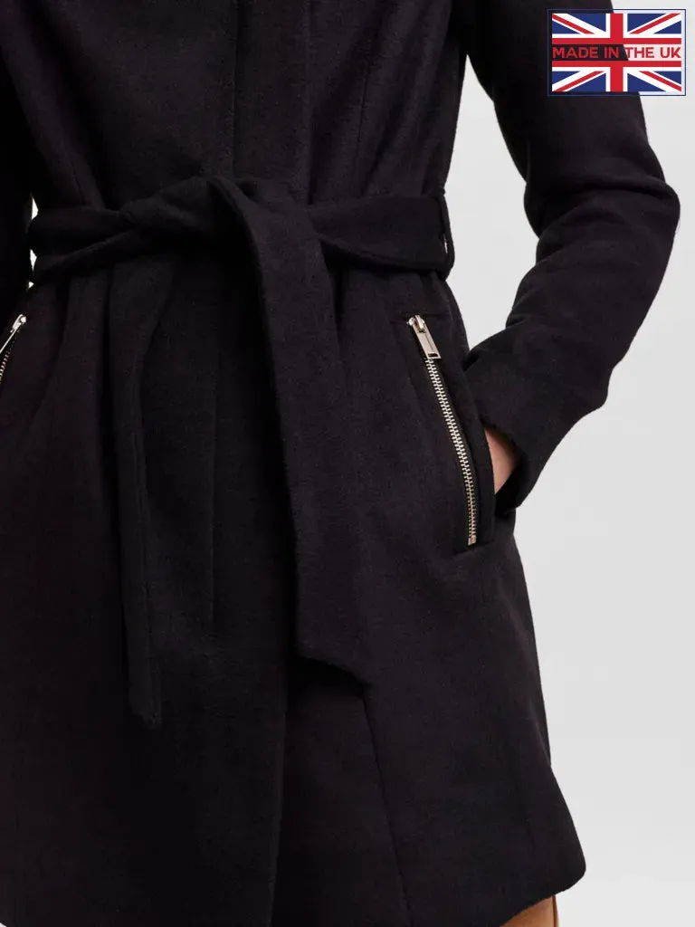 Recycled Wool Blend Belted Winter Coat