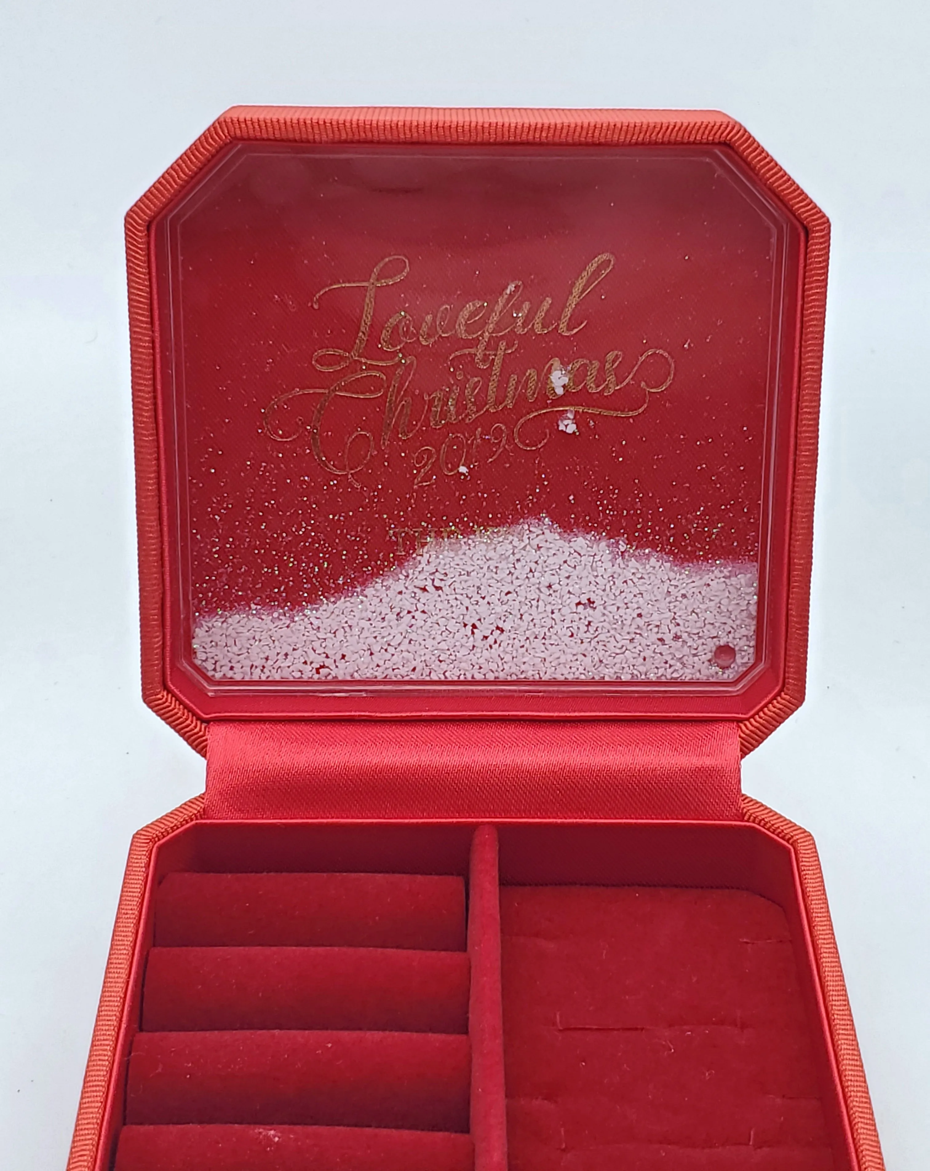 Red Fabric Snow Globe Jewelry Box