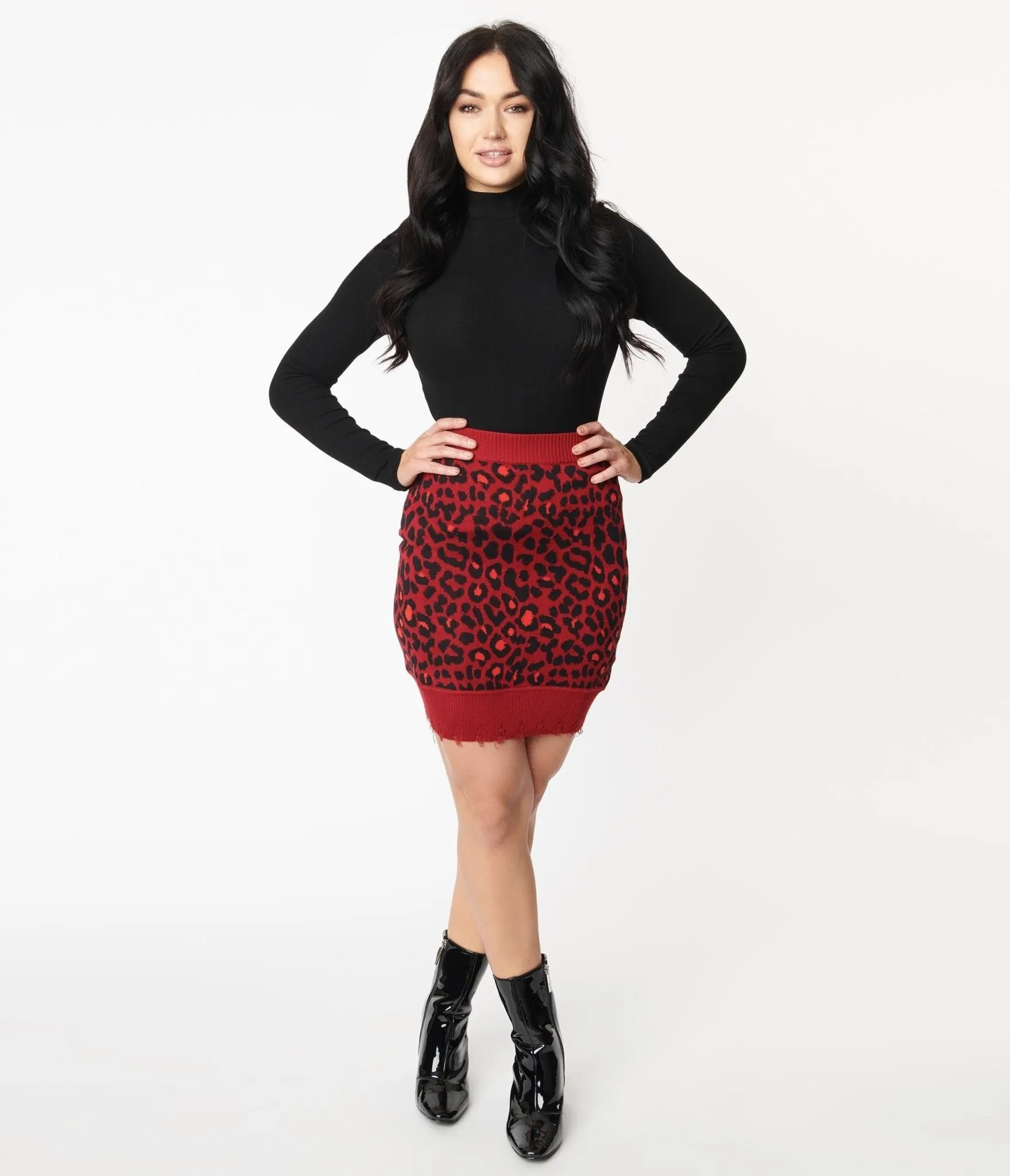 Red Leopard Print Mini Skirt