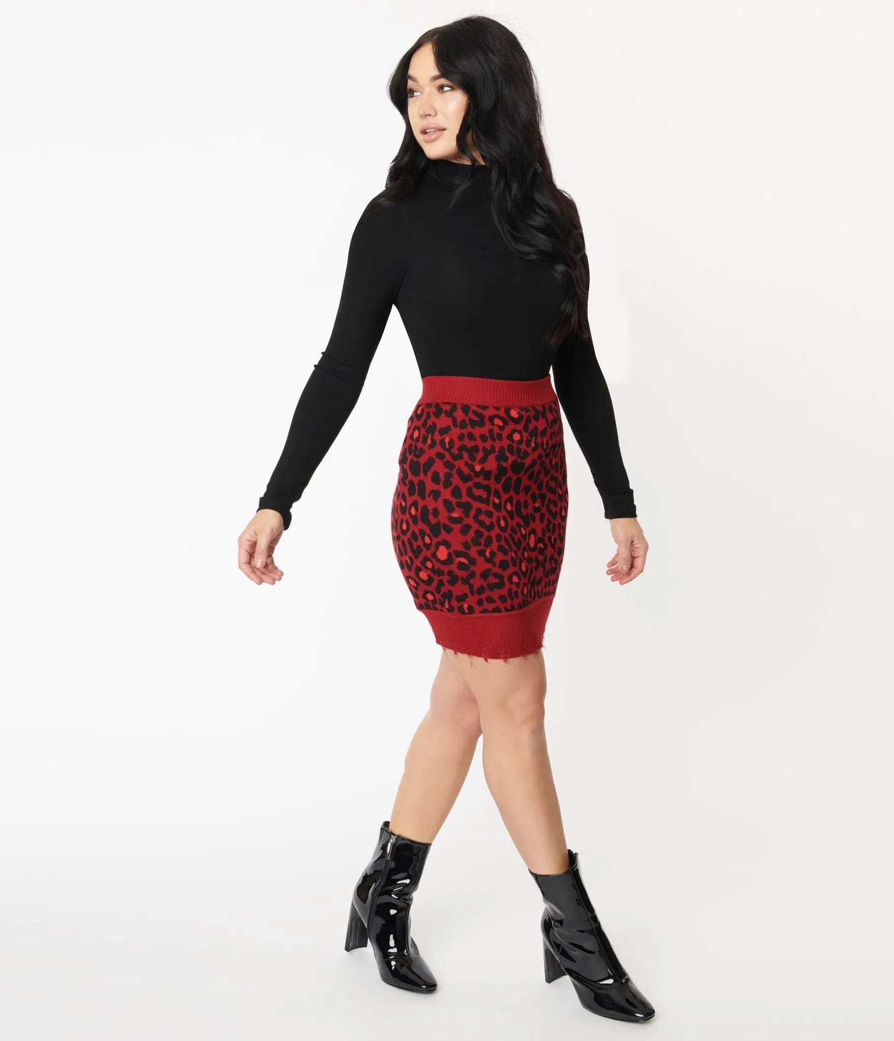 Red Leopard Print Mini Skirt