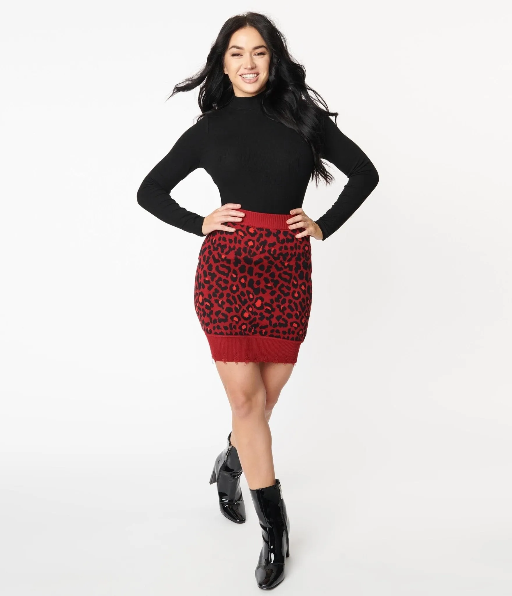 Red Leopard Print Mini Skirt