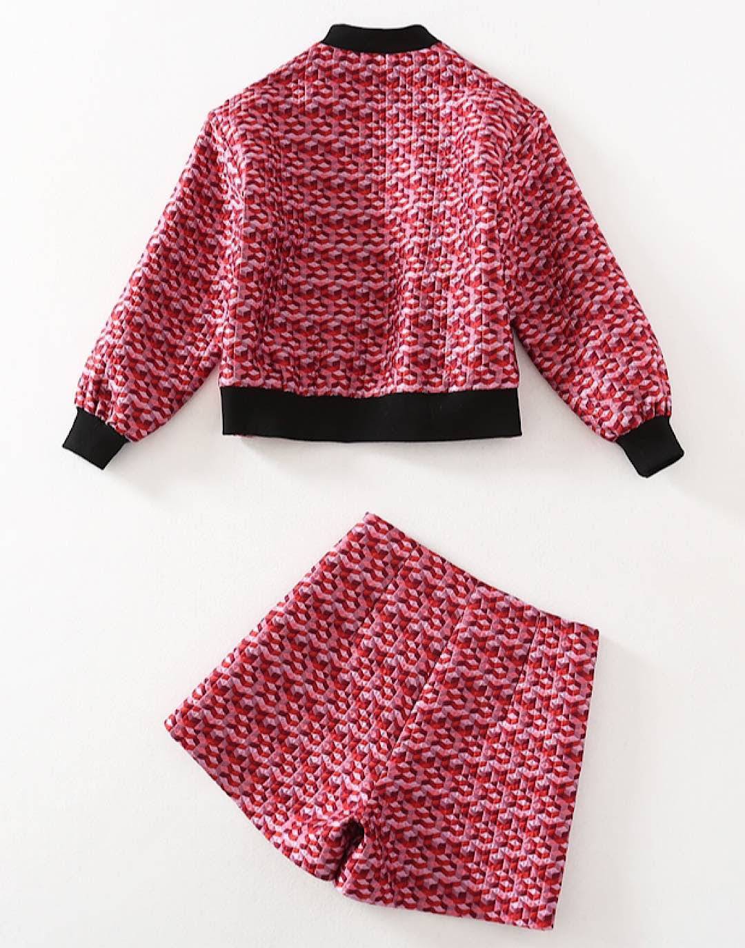 Red Pattern Jacket And Shorts Set