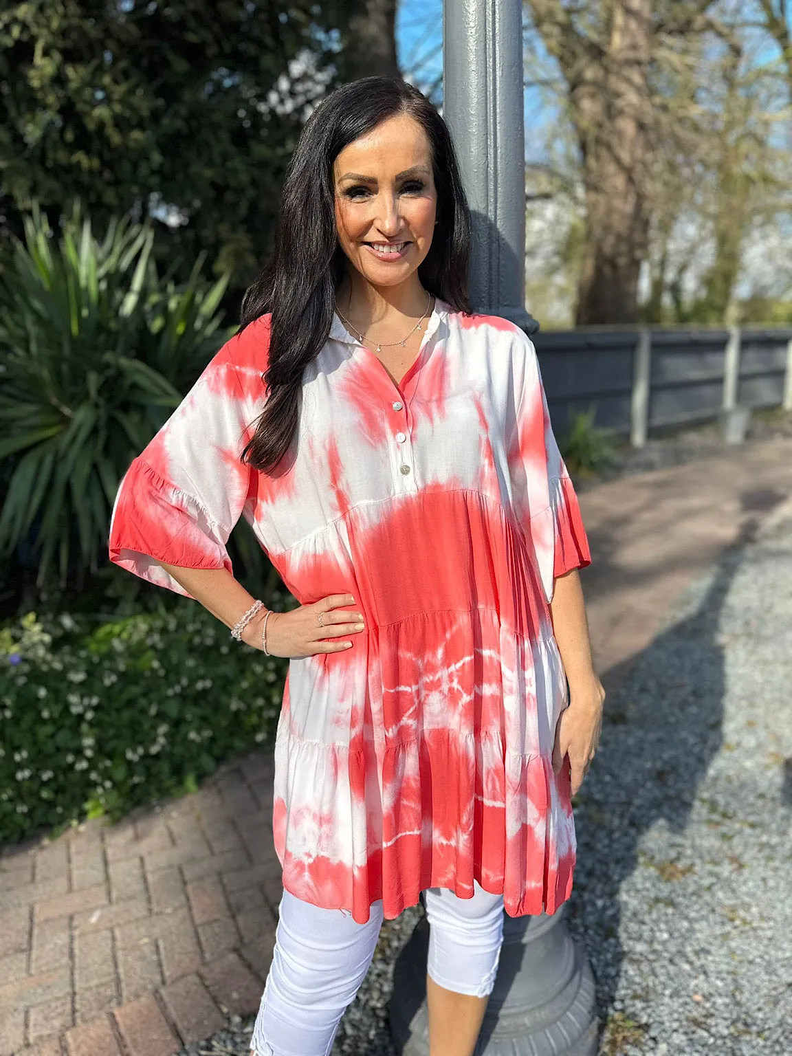 Red Tie Dye Tiered Tunic Hattie