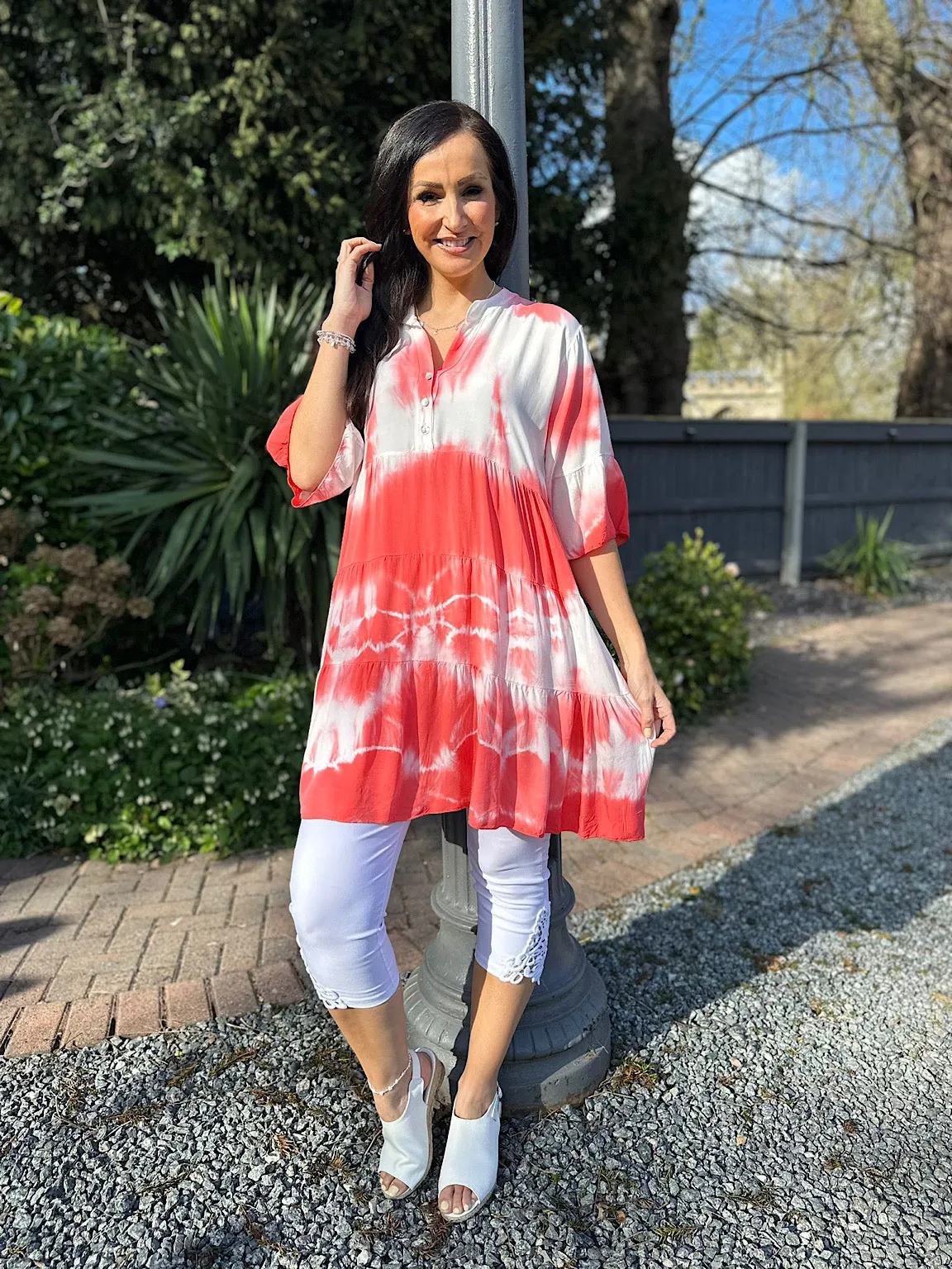 Red Tie Dye Tiered Tunic Hattie