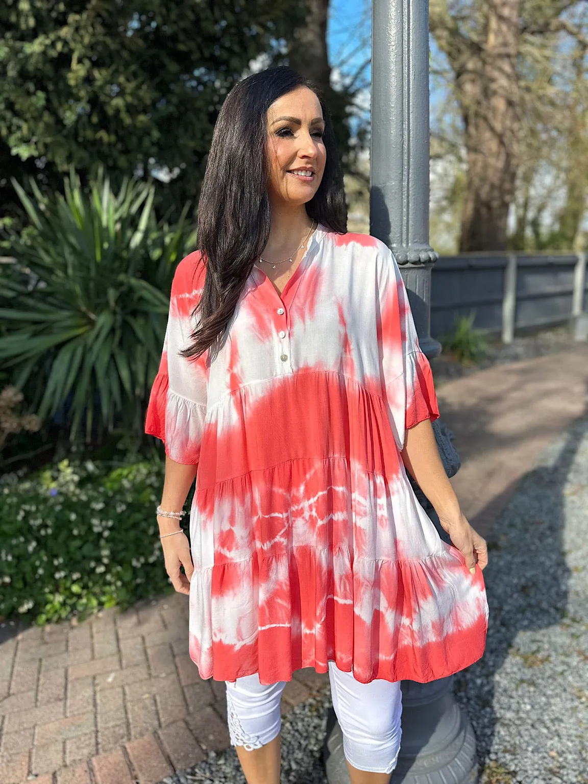 Red Tie Dye Tiered Tunic Hattie