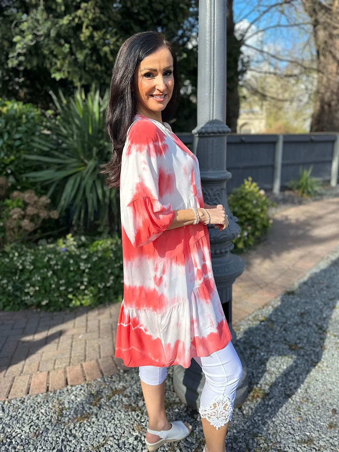 Red Tie Dye Tiered Tunic Hattie