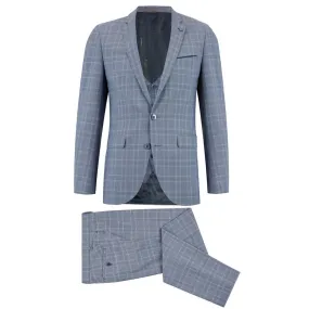 Remus Uomo - X-Slim Fit Lazio Check 3 Piece Suit in Sky Blue